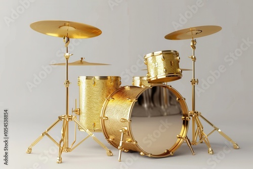 Golden battery drum set isolated with clipping path photo