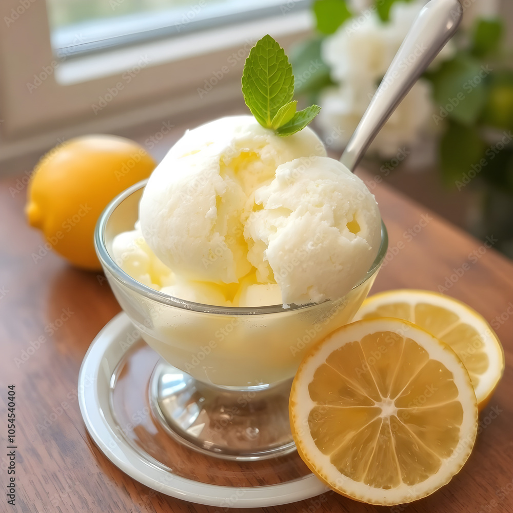 An image that depicts a delicious ice cream lemon dessert An image that depicts a delicious ice cream lemon dessert
