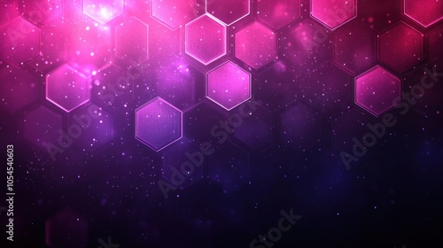 Abstract purple and pink hexagonal background with glowing lights. photo