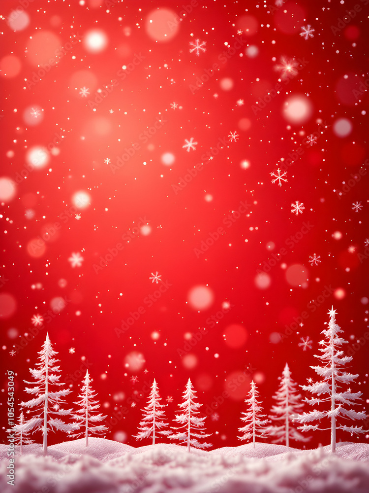 Red Christmas Background with White Tree Silhouettes Red Christmas Background with White Tree Silhouettes