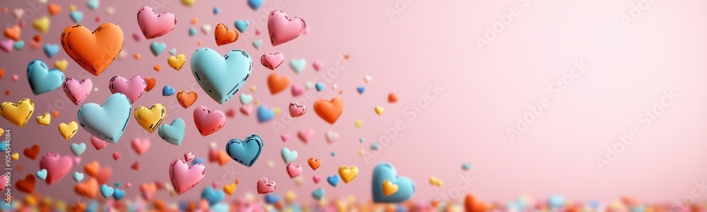 Hearts are flying in the air with a pink background Hearts are flying in the air with a pink background