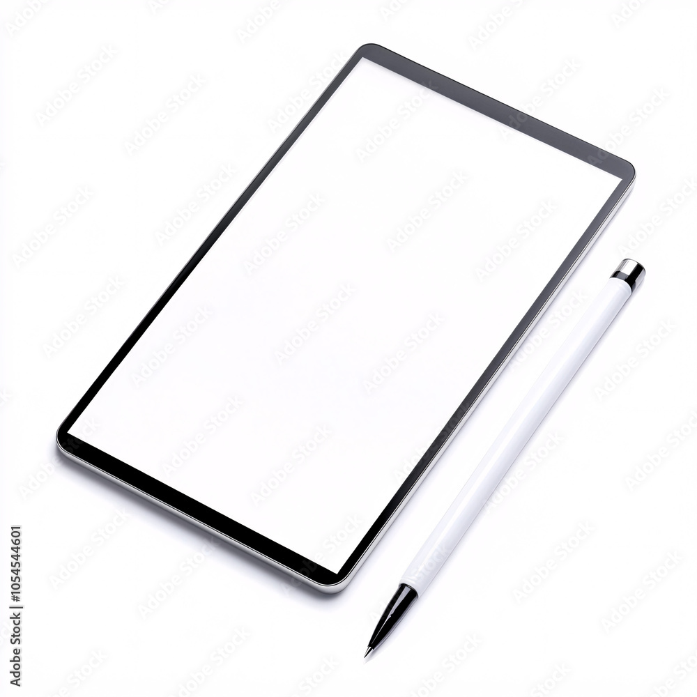 white tablet and pen on white background white tablet and pen on white background