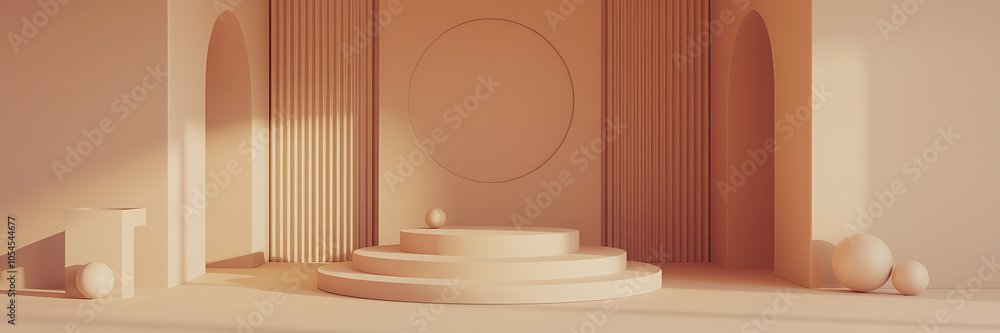 Obraz premium Beige, minimalist, abstract display podium. 