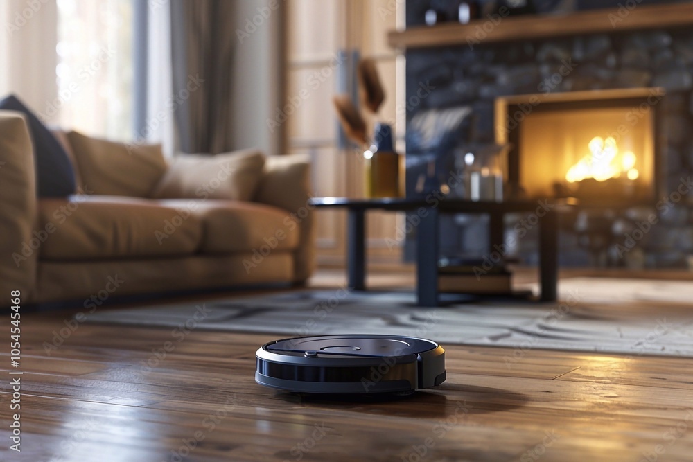 Robotic vacuum cleaner cleaning the room Robotic vacuum cleaner cleaning the room