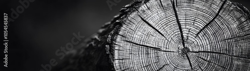 A Close-Up Black and White Photograph of the Cross-Section of a Tree Trunk