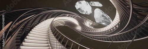 Abstract futuristic staircase with white and black colors  a modern concept of architecture  a journey of progress and growth   