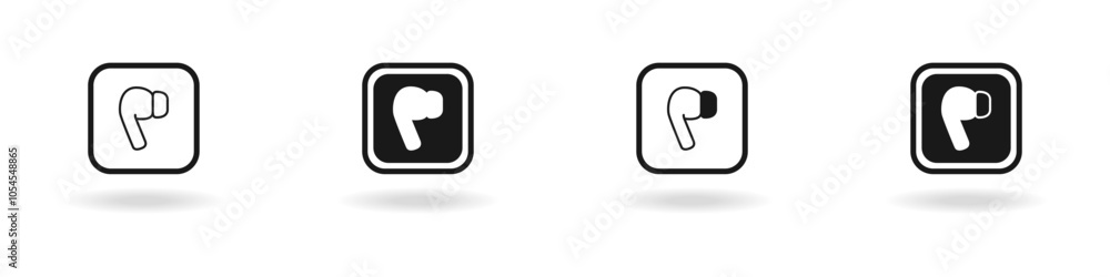 A set of black wireless headphones. The line contour of the headphones in the frame. Headset vector. A set of bluetooth headphones. Vector illustration. A set of black wireless headphones. The line contour of the headphones in the frame. Headset vector. A set of bluetooth headphones. Vector illustration.