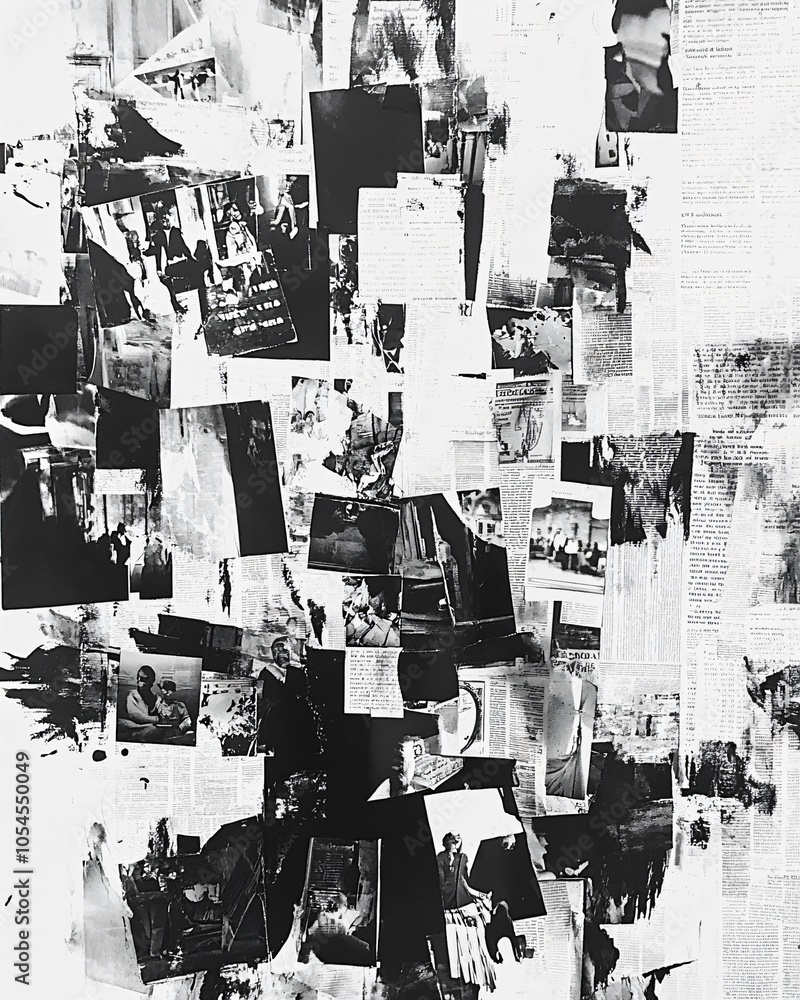 Fototapeta premium Old torn black and white newspaper pattern 