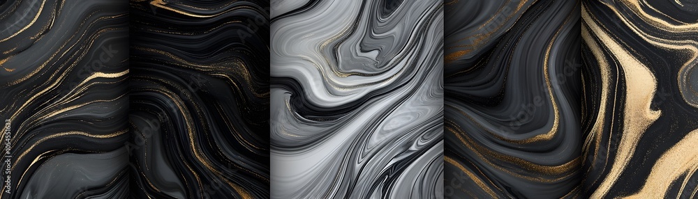 Abstract Liquid Swirls in Black, Gray, and Gold Abstract Liquid Swirls in Black, Gray, and Gold