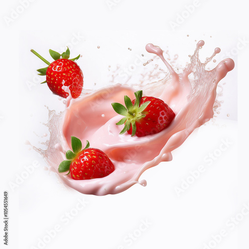 yoghourt, fraise, fruit, aliment, dessert, crème, rouge, frais, lait, bonbon, fraise, yaourt, clapoter, en verre, sain, blanc, isolé, boire, eau, délicieux, glace, régime,  gros plan, fraîcheur photo