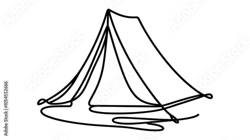One continuous line illustration of a tent, isolated on white background.
