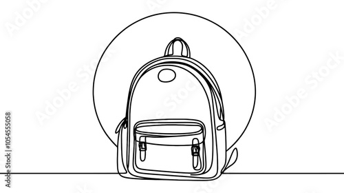 One continuous line illustration of a backpack, isolated on white background.