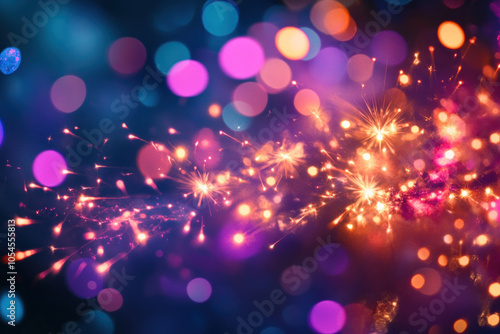 Colorful fireworks burst in the dark sky, illuminating the night with dazzling light and vibrant colors.