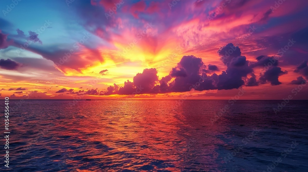 A dramatic sunset with vibrant colors lighting up the sky A dramatic sunset with vibrant colors lighting up the sky