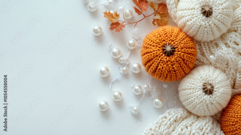 Cozy Autumn Decor with Knitted Pumpkins and Pearls Cozy Autumn Decor with Knitted Pumpkins and Pearls