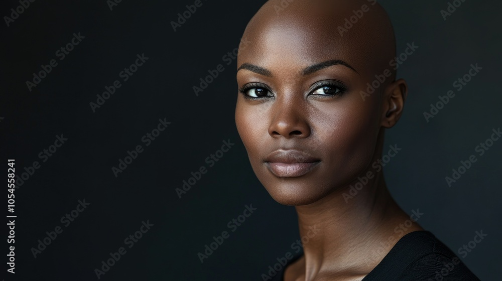 Portrait of a dark-skinned woman suffering from cancer after severe hair loss due to chemotherapy treatment Portrait of a dark-skinned woman suffering from cancer after severe hair loss due to chemotherapy treatment