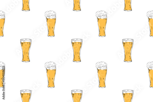 Beer glass, mug vector line illustration doodle food drink alcohol bar pub seamless pattern textile design wrapping paper Octoberfest holidays weekend barbecue 