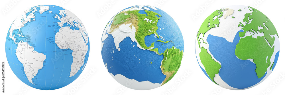 Obraz premium Three Styles of Earth Globe Illustrations