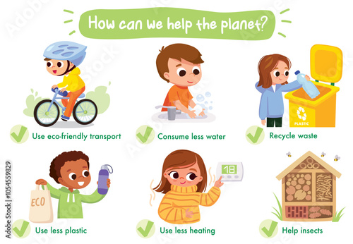 Sustainability. Children maintaining saving environment, planet, ecology, doing eco-friendly practices, activities trying consume less energy, resources, water, use less plastic, recycle waste