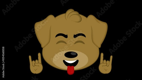 video animation emoji face dog character cartoon illustration, making the classic heavy metal gesture with hands and sticking out tongue, on a transparent background with alpha channel set to zero photo