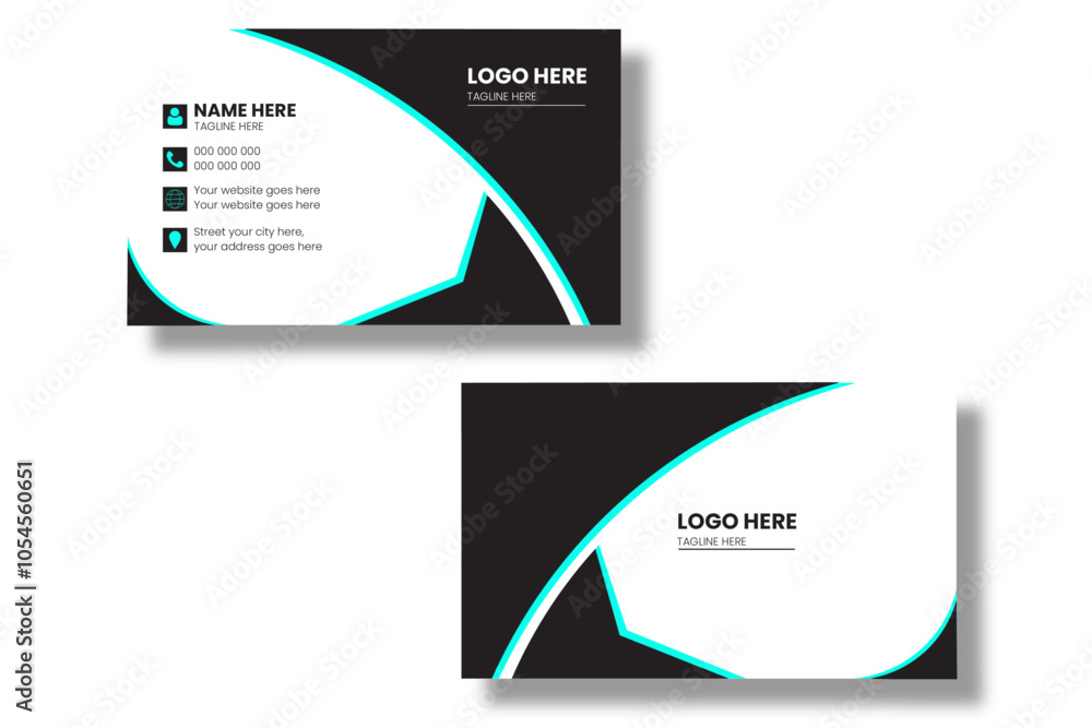 Modern and simple business card design with light blue and dark black color. Modern and simple business card design with light blue and dark black color.