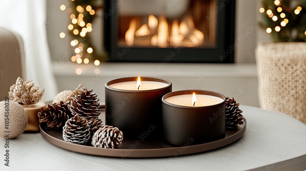 custom made wallpaper toronto digitalA warm ambiance is created by lit candles and frosted pinecones, complemented by a crackling fireplace and a beautifully adorned Christmas tree nearby