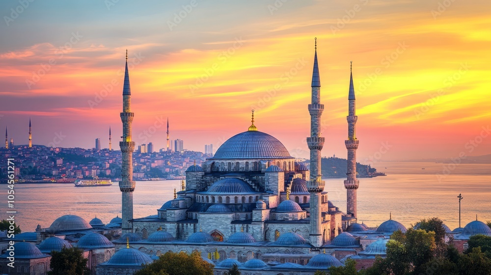Obraz premium Stunning Twilight View of the Blue Mosque in Istanbul, Turkey