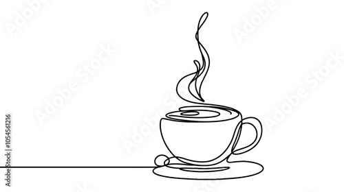 One continuous line illustration of a coffee mug with a heap of foam, isolated on white background.
