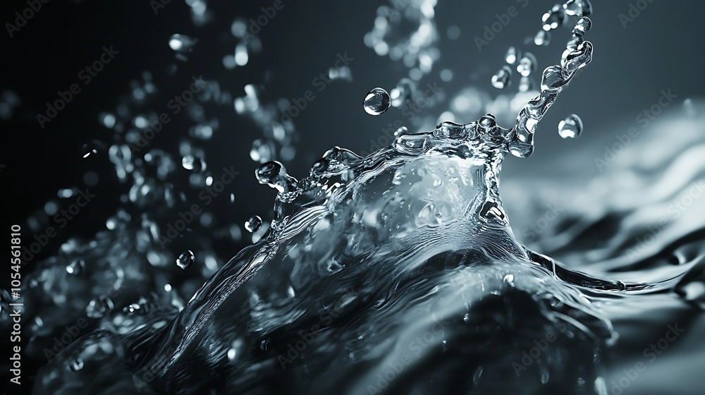 A close-up of water splashing, creating a crown-like shape with droplets scattered around. A close-up of water splashing, creating a crown-like shape with droplets scattered around.