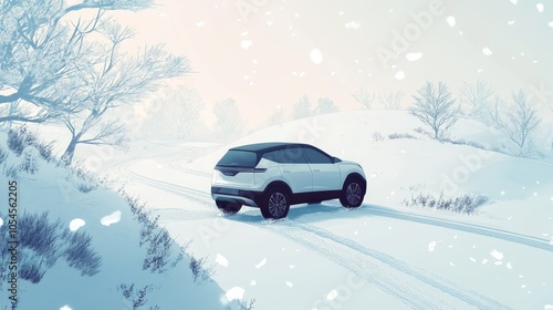 Modern Car in a Serene Winter Landscape