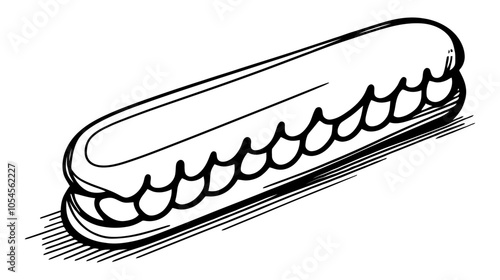 One continuous line illustration of an éclair, isolated on white background.