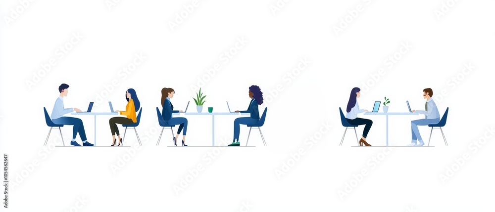 Group of Employees Collaborating in a Modern Setting Group of Employees Collaborating in a Modern Setting