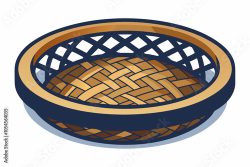  Beautiful round cane wicker basket tray isolated on white