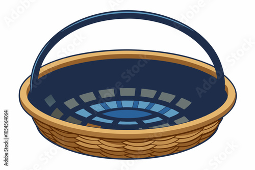  Beautiful round cane wicker basket tray isolated on white
