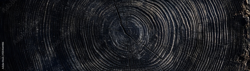 Fototapeta premium Close-up of a Dark, Burned Tree Trunk Cross-Section