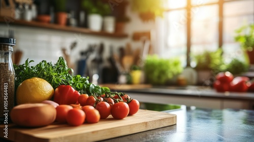 Fresh Vegetables and Fruits on a Kitchen Counter