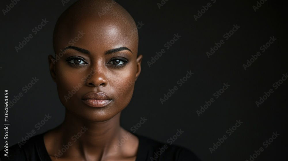Portrait of a dark-skinned woman suffering from cancer after severe hair loss due to chemotherapy treatment Portrait of a dark-skinned woman suffering from cancer after severe hair loss due to chemotherapy treatment