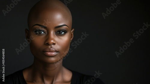 Portrait of a dark-skinned woman suffering from cancer after severe hair loss due to chemotherapy treatment