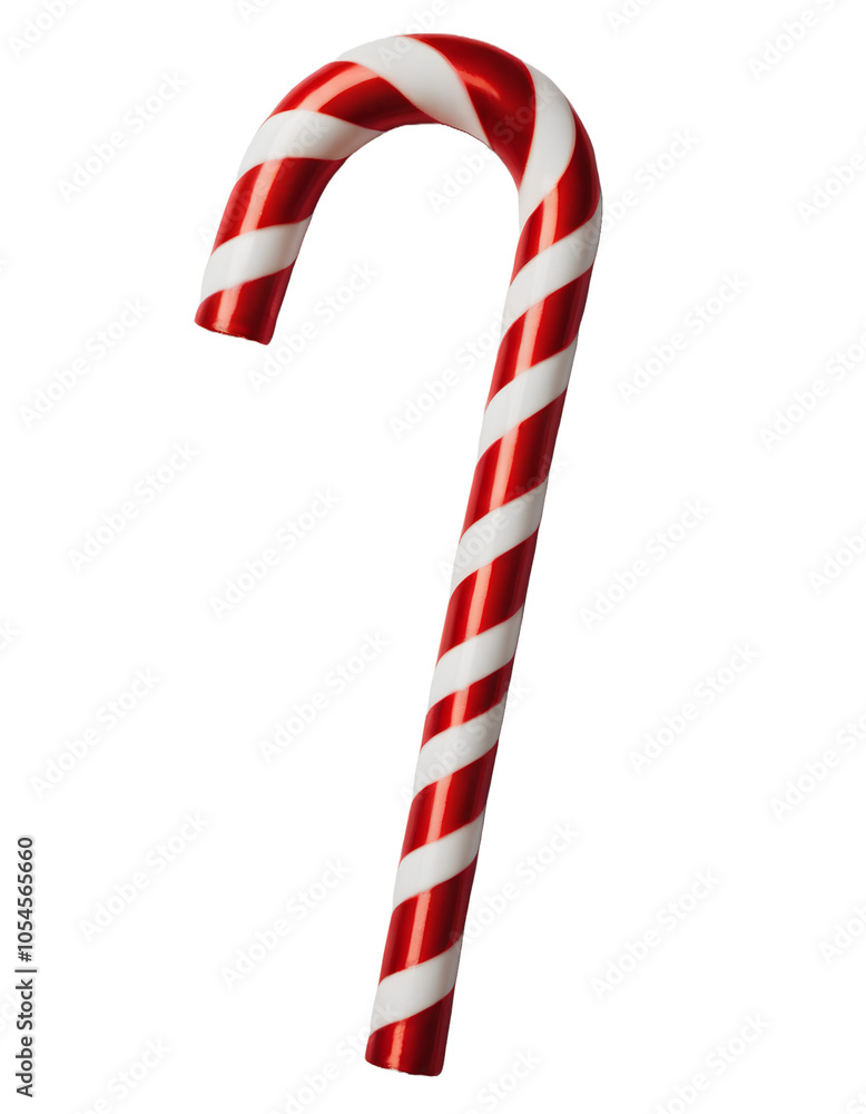 Obraz premium Classic Candy Cane with Red and White Stripes on White Background