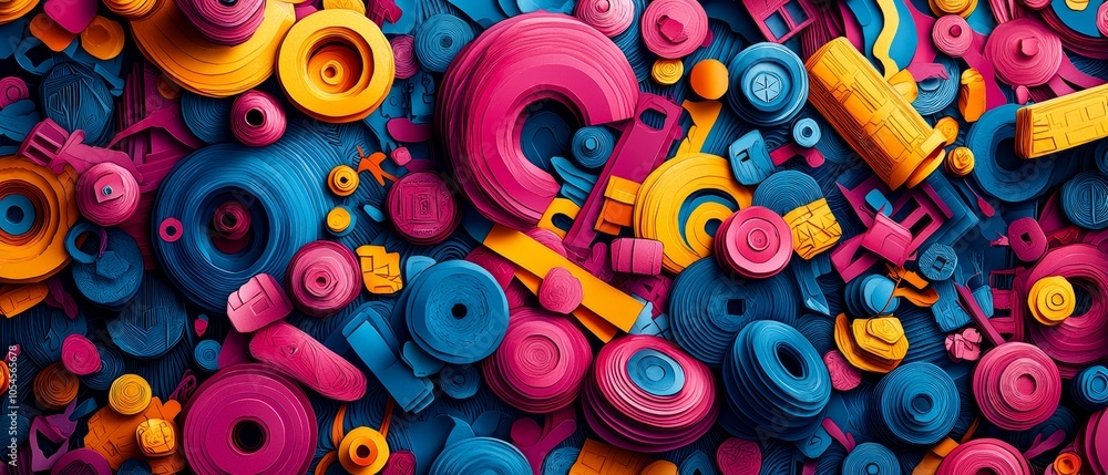 Vibrant Papercut Design with Diverse Shapes and Colors Vibrant Papercut Design with Diverse Shapes and Colors