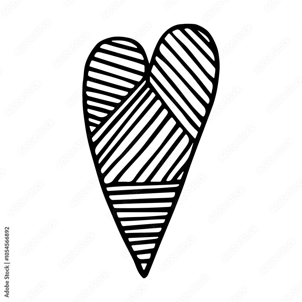 Thin Geometric Heart Icon with Hatched Lines Ornament. Hand-Drawn Abstract Doodle Love Icon. Black Outline Isolated Element. Thin Geometric Heart Icon with Hatched Lines Ornament. Hand-Drawn Abstract Doodle Love Icon. Black Outline Isolated Element.