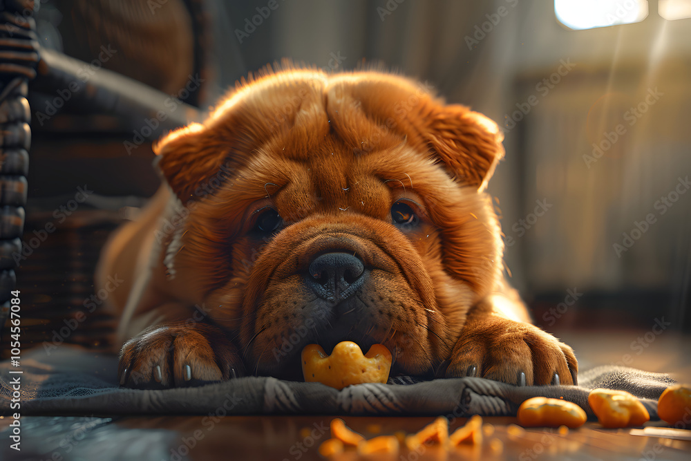 Chinese Shar-Pei dog eating a treat at home Chinese Shar-Pei dog eating a treat at home