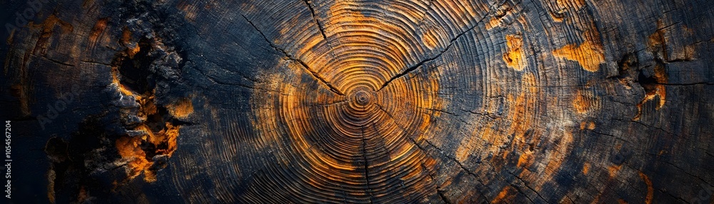 Fototapeta premium Close-up of a Tree Trunk's Cross-Section with Visible Growth Rings and Cracks