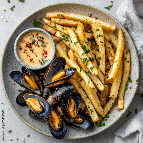 les moules-frites, le plat typique du Nord - IA Generative photo