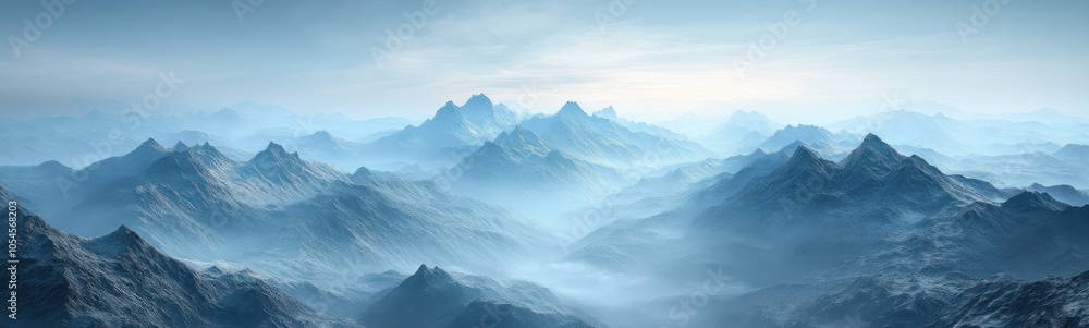 Mountains covered in snow and fog with a sky background Mountains covered in snow and fog with a sky background