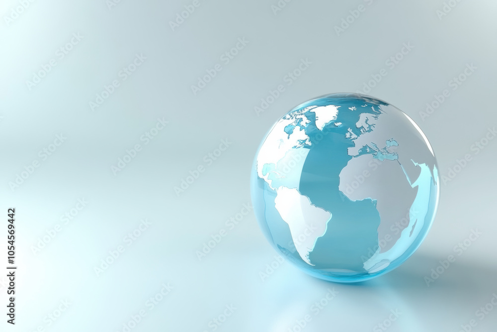 glass globe of Earth on blue background, symbolizing global connection and communication. transparent material represents clarity and openness glass globe of Earth on blue background, symbolizing global connection and communication. transparent material represents clarity and openness