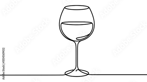 One continuous line illustration of a wine glass, isolated on white background.