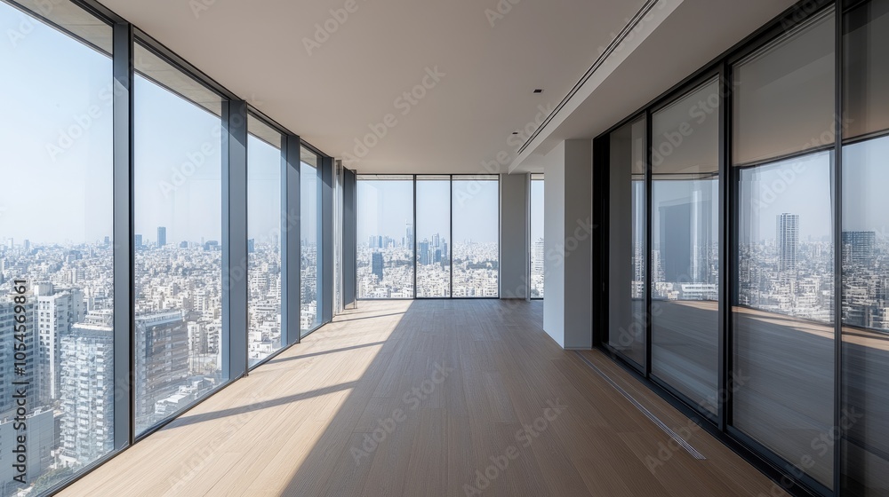 Enjoy breathtaking views of Tel Aviv and the sea from a sleek modern balcony lined with a glass railing, set amidst urban scenery Enjoy breathtaking views of Tel Aviv and the sea from a sleek modern balcony lined with a glass railing, set amidst urban scenery
