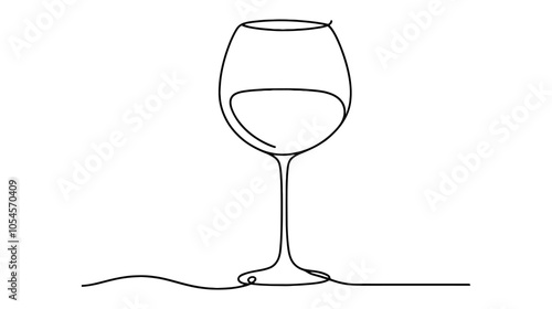 One continuous line illustration of a wine glass, isolated on white background.