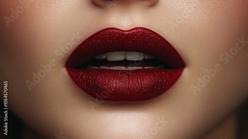 Close-up of lips with red lipstick, beauty and fashion concept